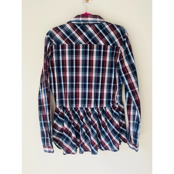 Boston Proper long sleeve plaid button down with ruffled‎ bottom sz 12 - Picture 8 of 8